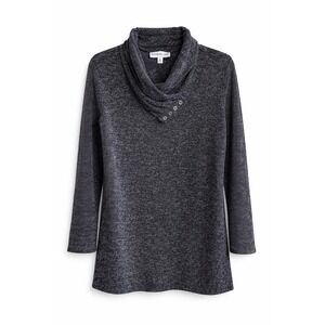 Southern Lady Charcoal Cowl Neck Knit Sweater Button Detail Cozy Top‎ M